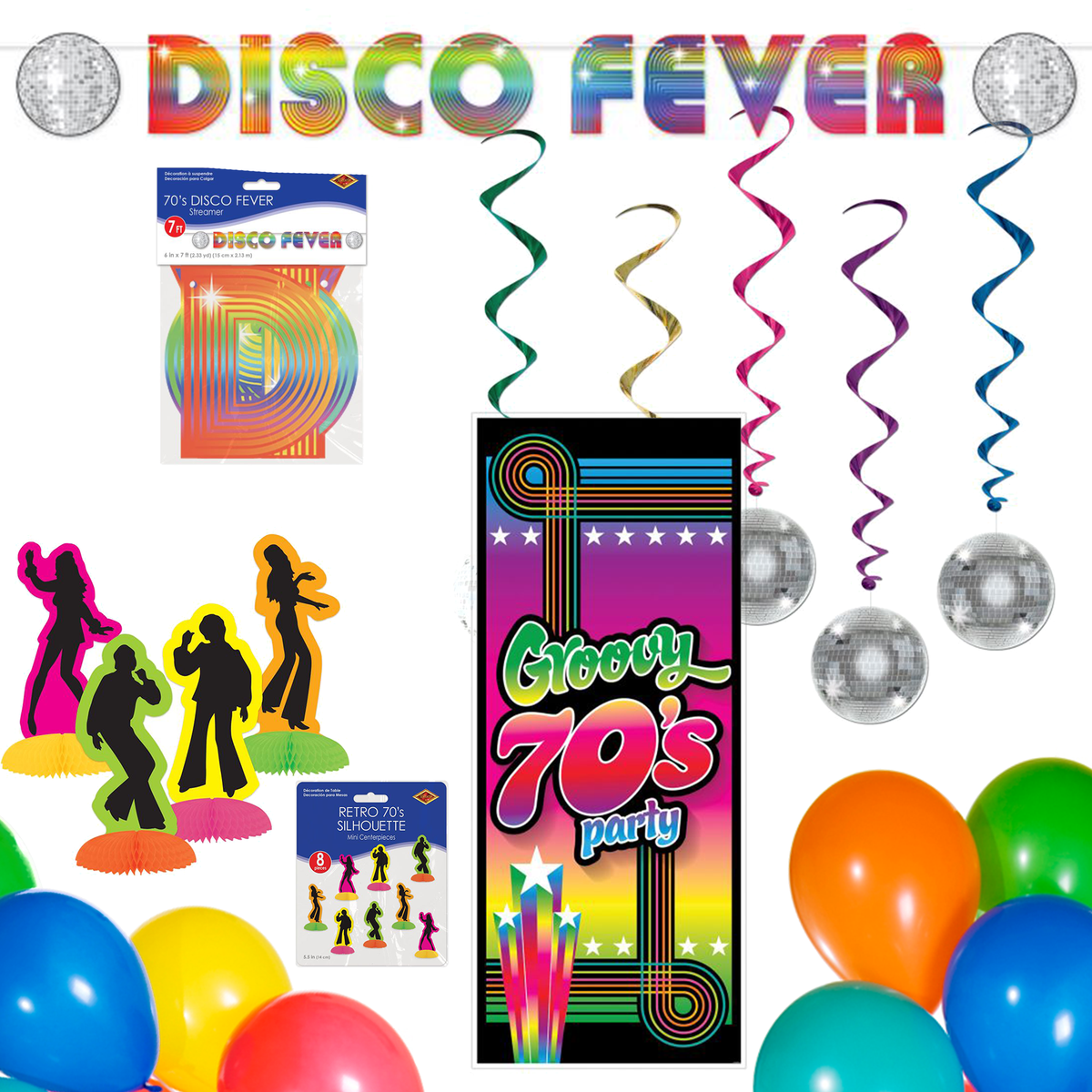 1970s disco mystery party decor kit by My Mystery Party.