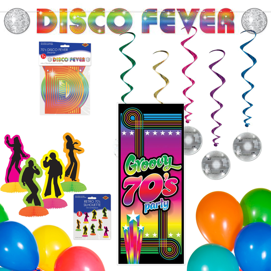 1970s disco mystery party decor kit by My Mystery Party.