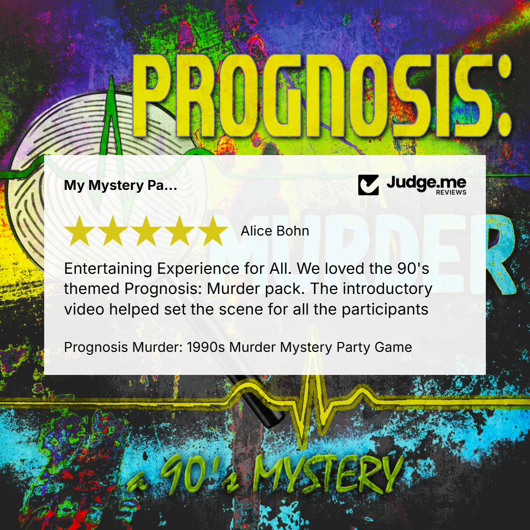 5 Star Review for the 1990s murder mystery party game