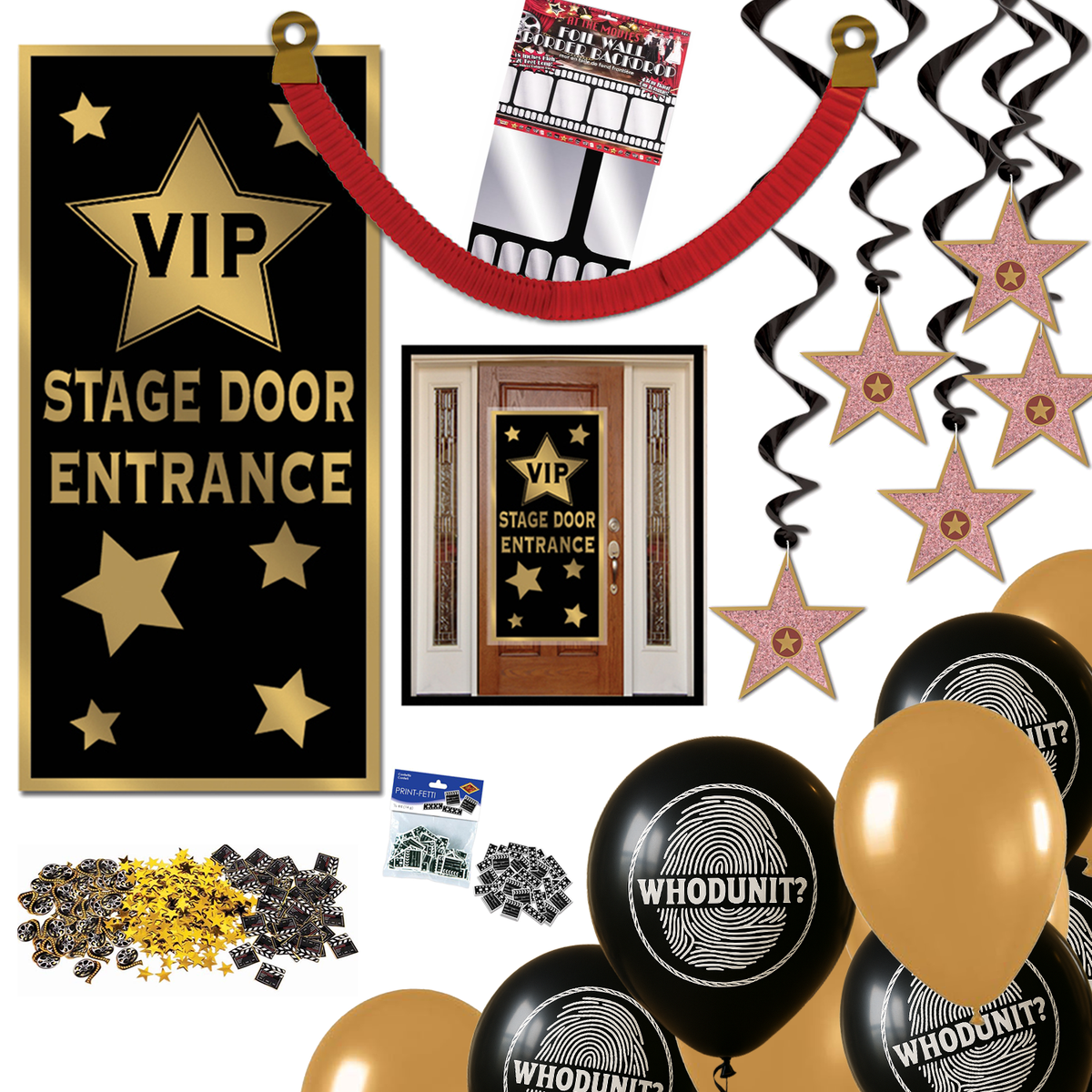 Awards night mystery party decor kit for a murder mystery party game.
