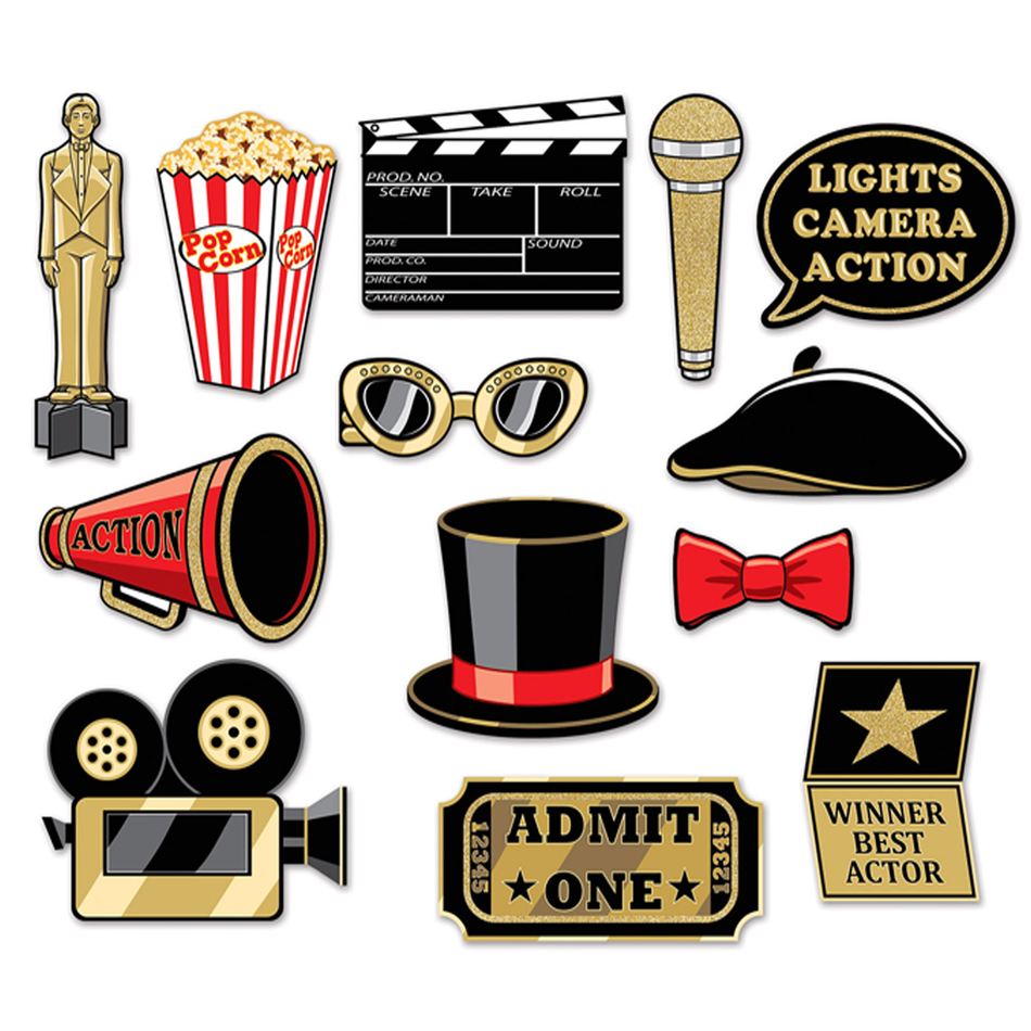 Awards night glittery photo props for mystery parties.