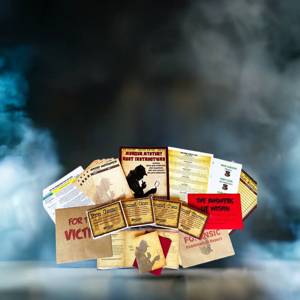 Behind the mirror murder mystery party kit for any occassion.