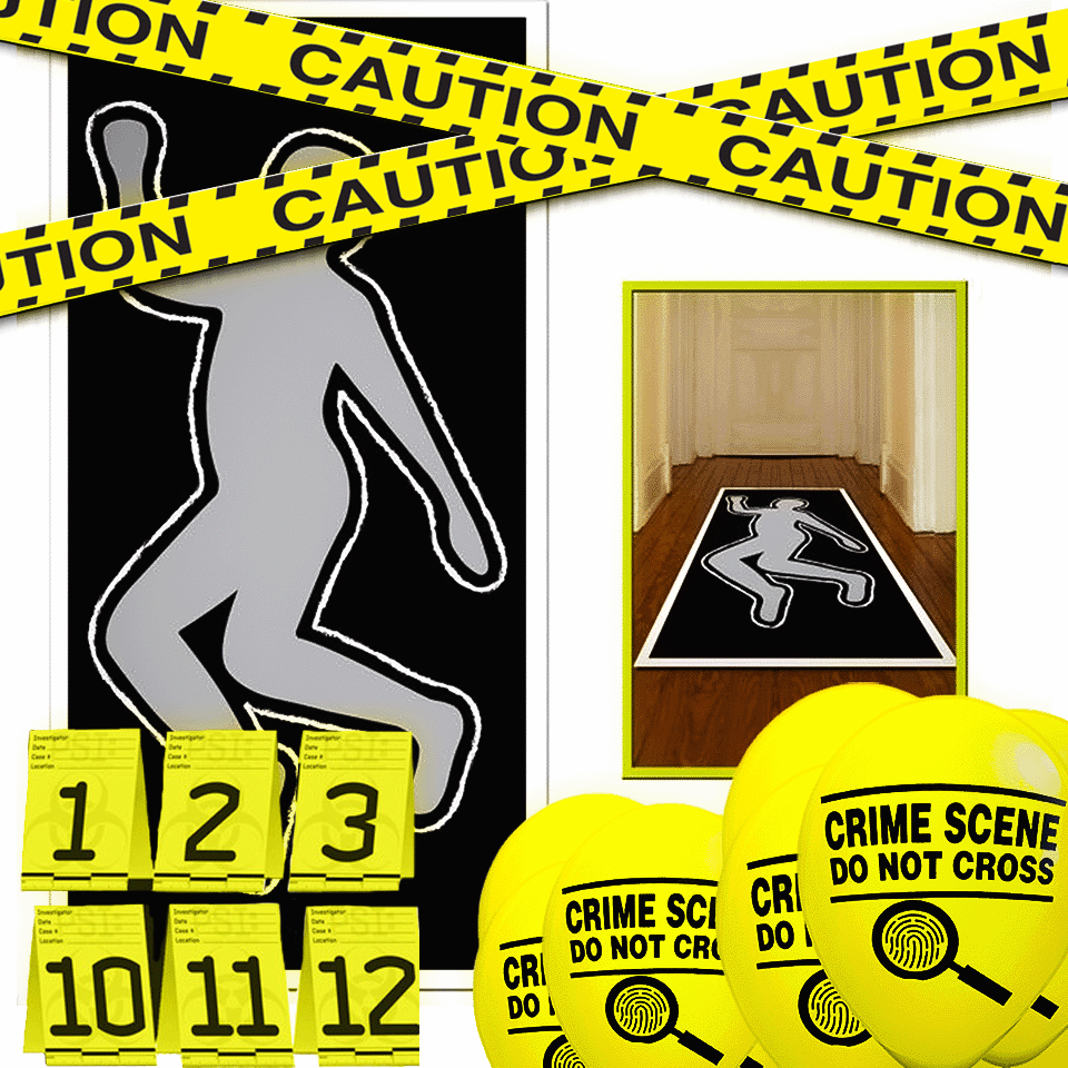 Crime scene decor kit for a mystery party.