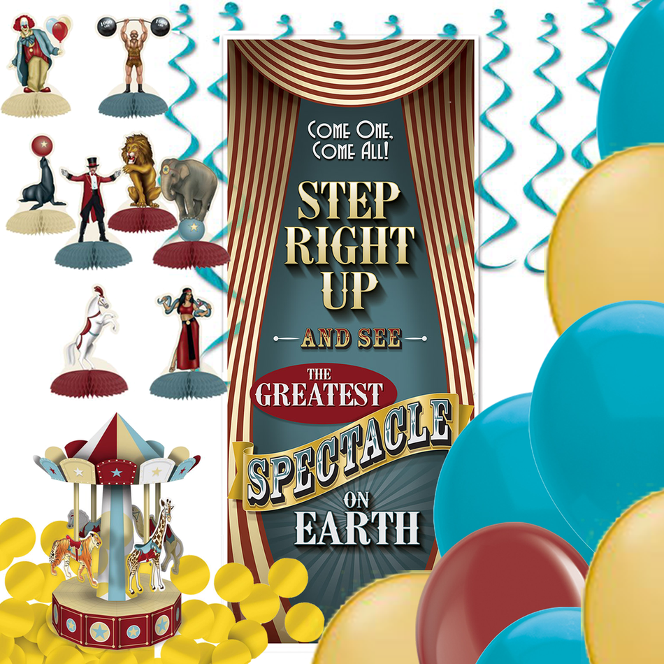 Circus mystery party decor kit for murder mystery parties.