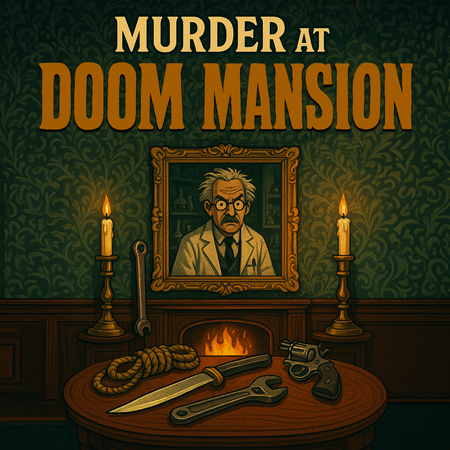 Murder and Mayhem at the Old Doom Mansion murder mystery game. 