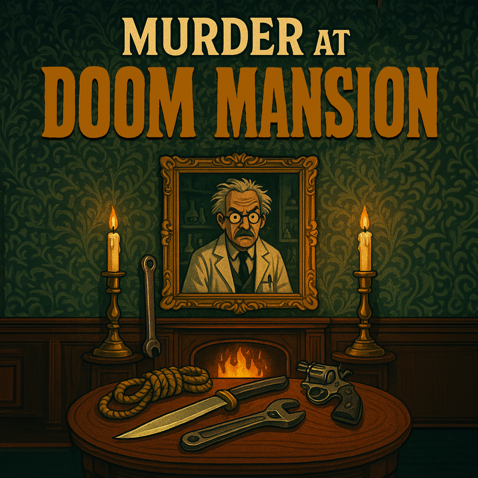 Murder and Mayhem at the Old Doom Mansion murder mystery game. 