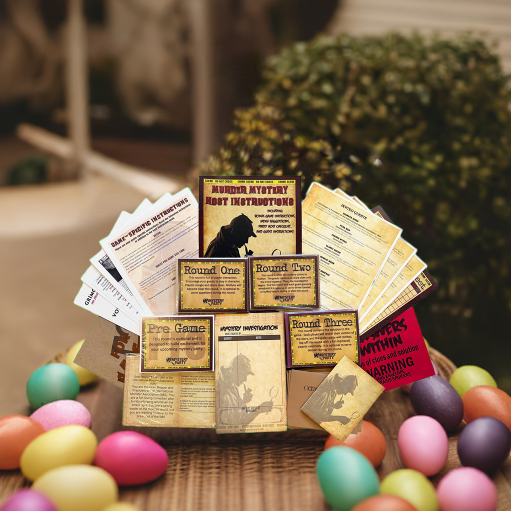 Easter mystery party boxed kit example.