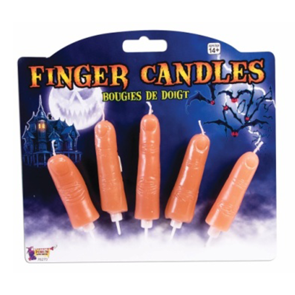 Finger candles for a mystery party. Cake not included. 