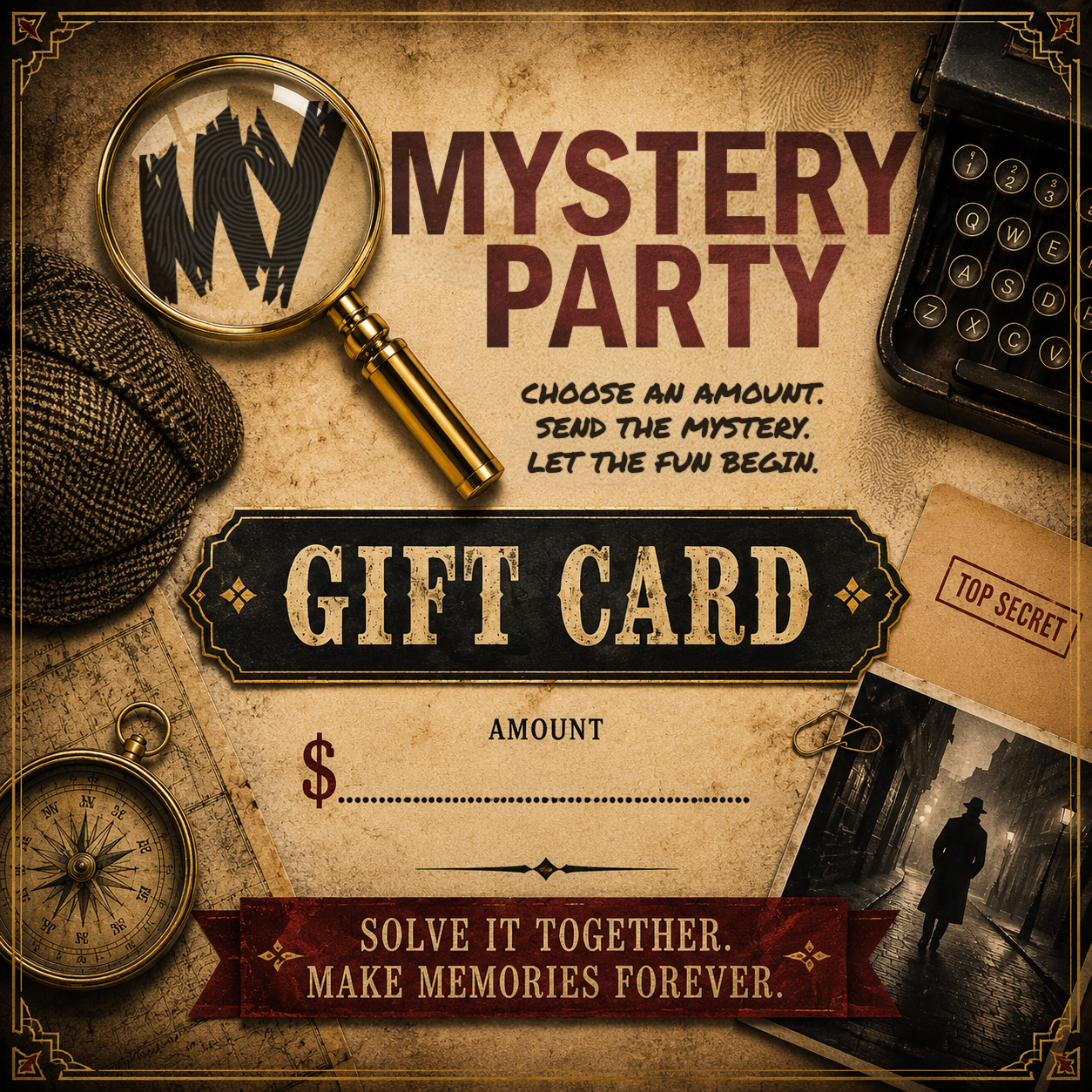 My Mystery Party gift card perfect for any occassion.