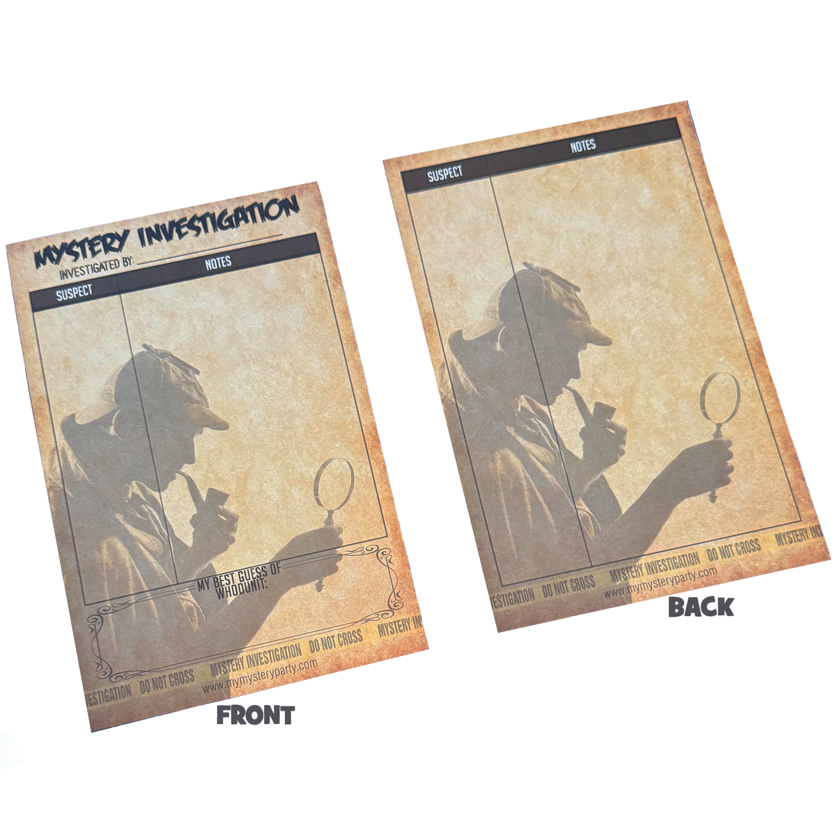 Mystery Investigation Cards for murder mystery parties. 
