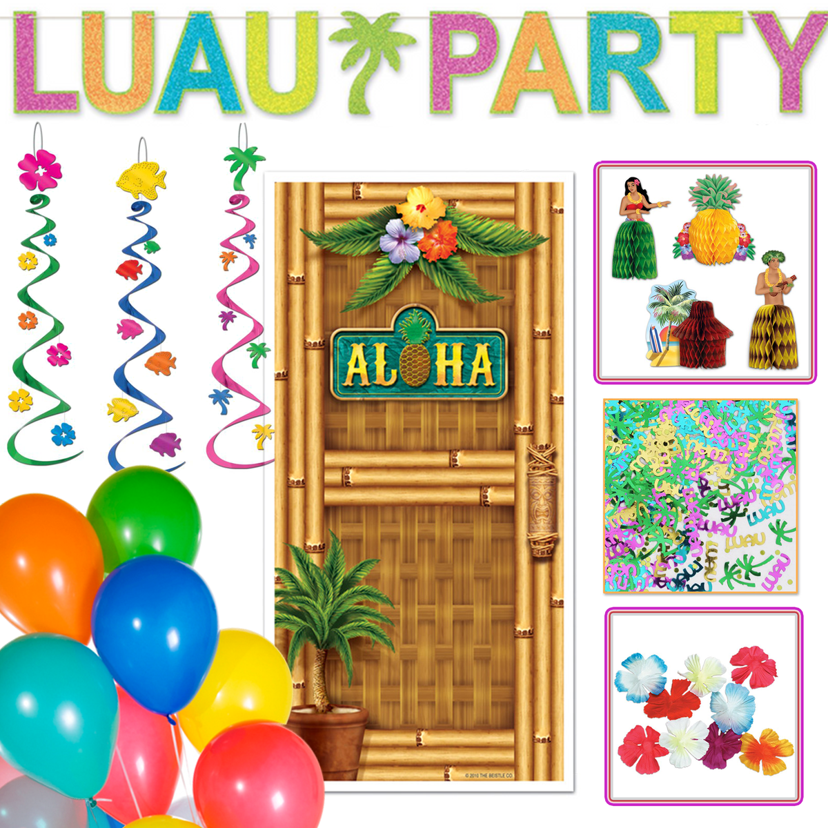 Luau murder mystery game decorations.
