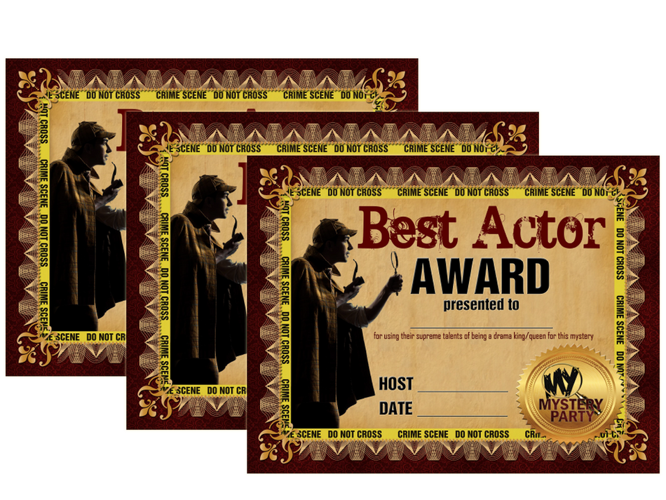 Instant download award certificate 3 pack for a murder mystery party