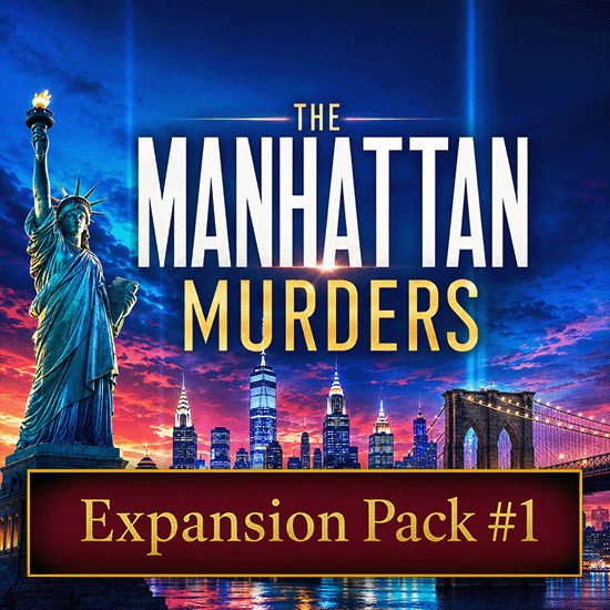 A skyline of NYC and it says The Manhattan Murders, Expansion Pack #1