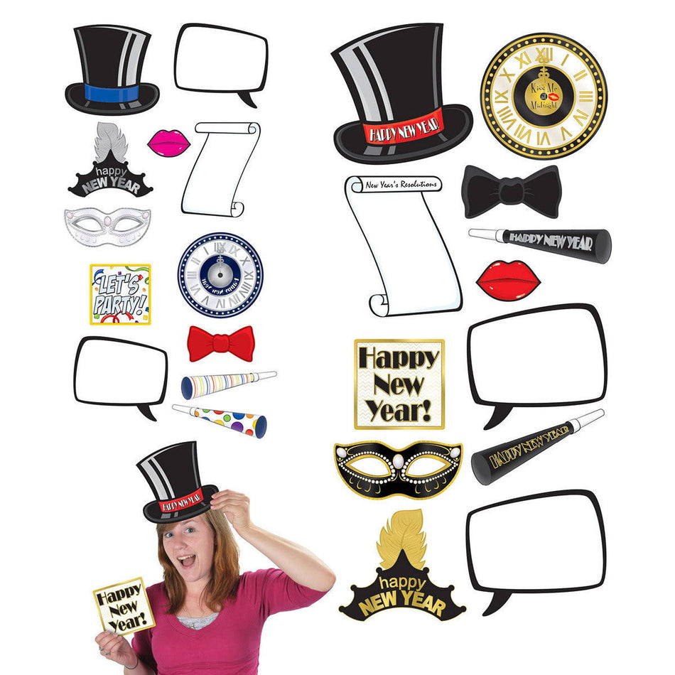 New Year\'s Eve photo fun props for a mystery party