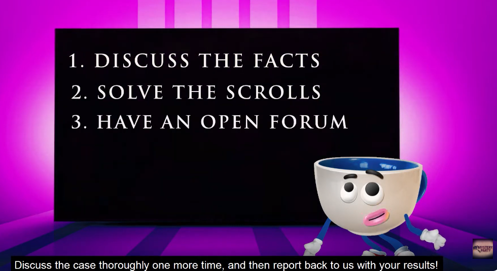 A digital graphic with a black rectangular board displaying the text '1. DISCUSS THE FACTS 2.