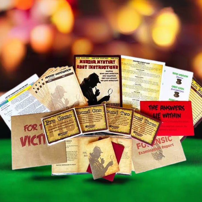 A fan arrangement of printed cards, flyers, and small inserts displayed on a green felt surface with a blurred warm bokeh background. Visible text includes 'FOR A VICTIM', 'FUNDINSIC Emotional Support', 'ARSON ATTACK EART INITIATIVE', and 'THE ANSWERS Lie Within'.