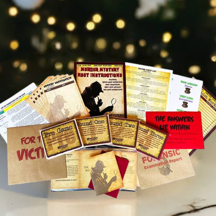 Tacky Sweater murder mystery party boxed kit example.