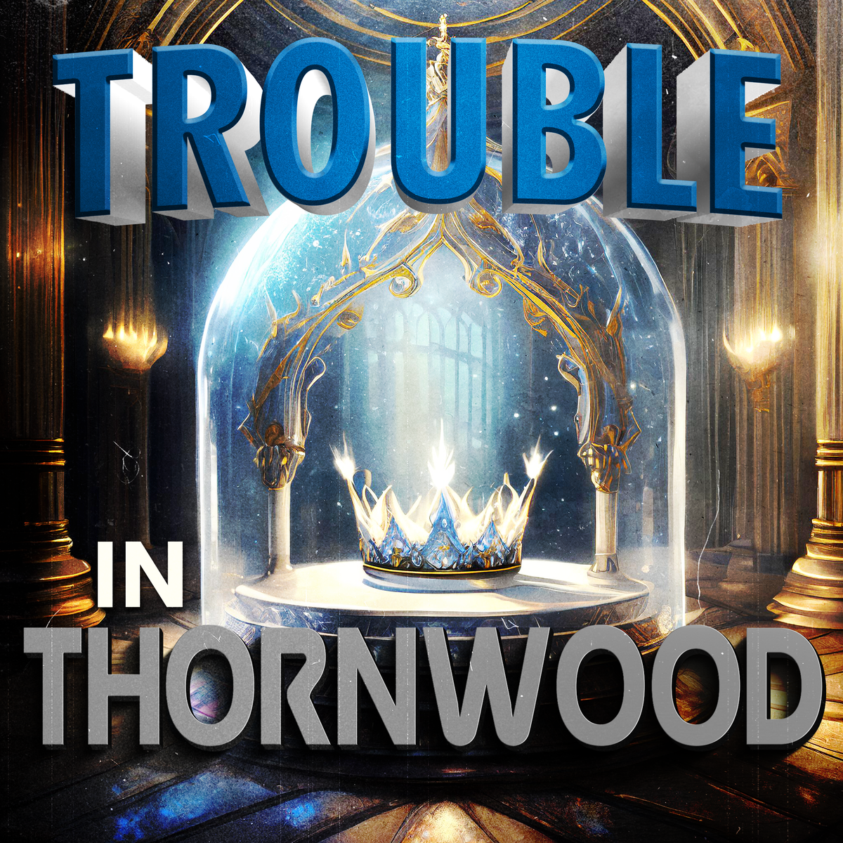 Boxed set for the non-murder stolen artifact mystery party game, Trouble in Thornwood.