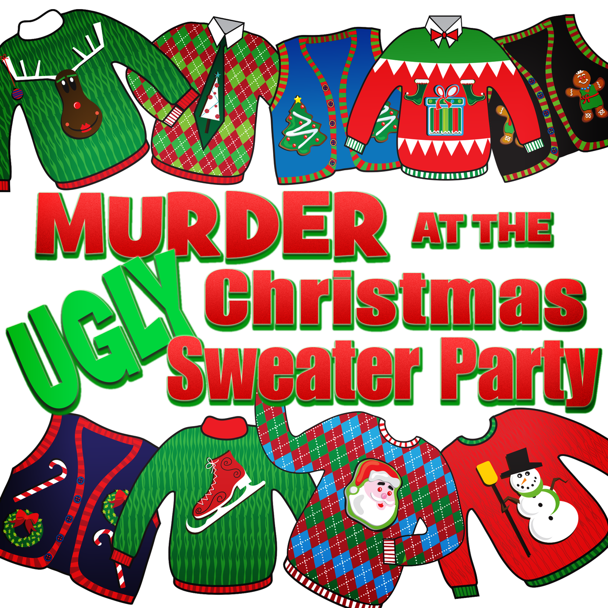 Murder at the Ugly Sweater Christmas murder mystery party game. 