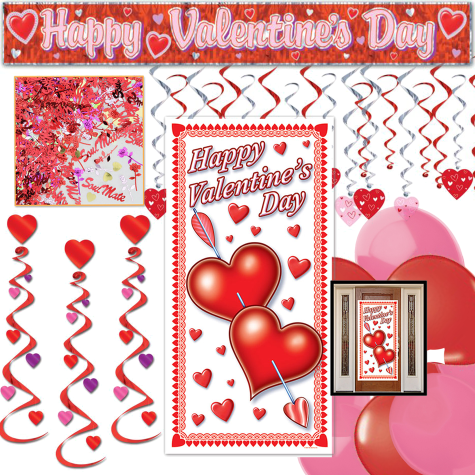 Valentines Day decorations for a murder mystery party game. 