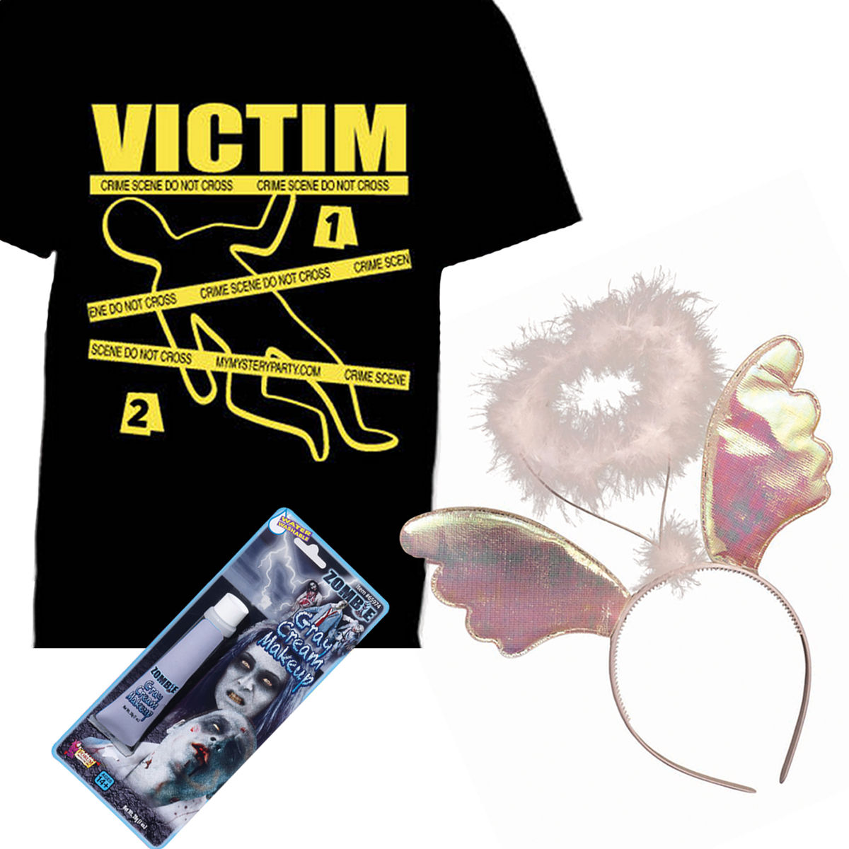 Victim\'s kit for a murder mystery party game. 