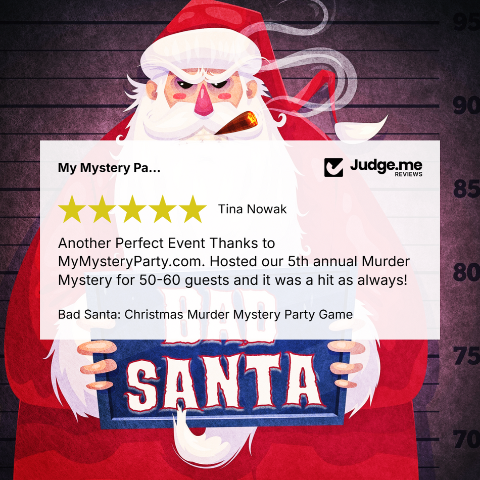 5 Star Review for Bad Santa murder mystery party game