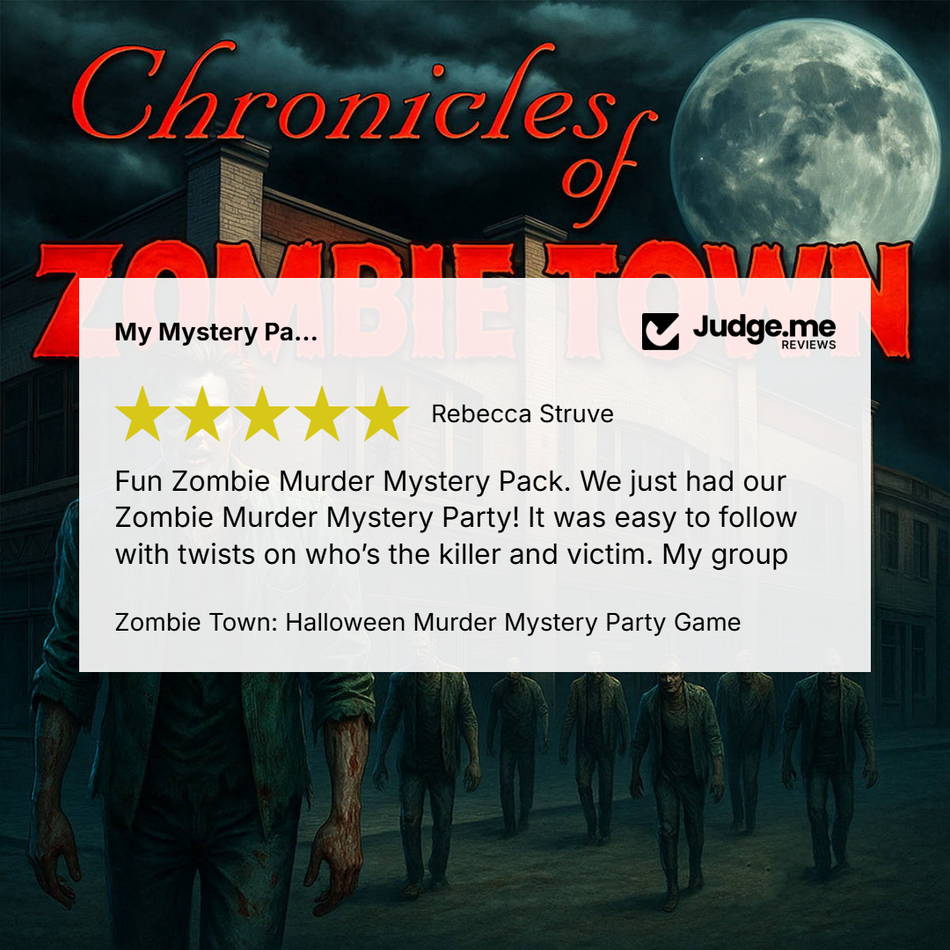 5 star review for the Halloween murder mystery party game - Chronicles of Zombie Town