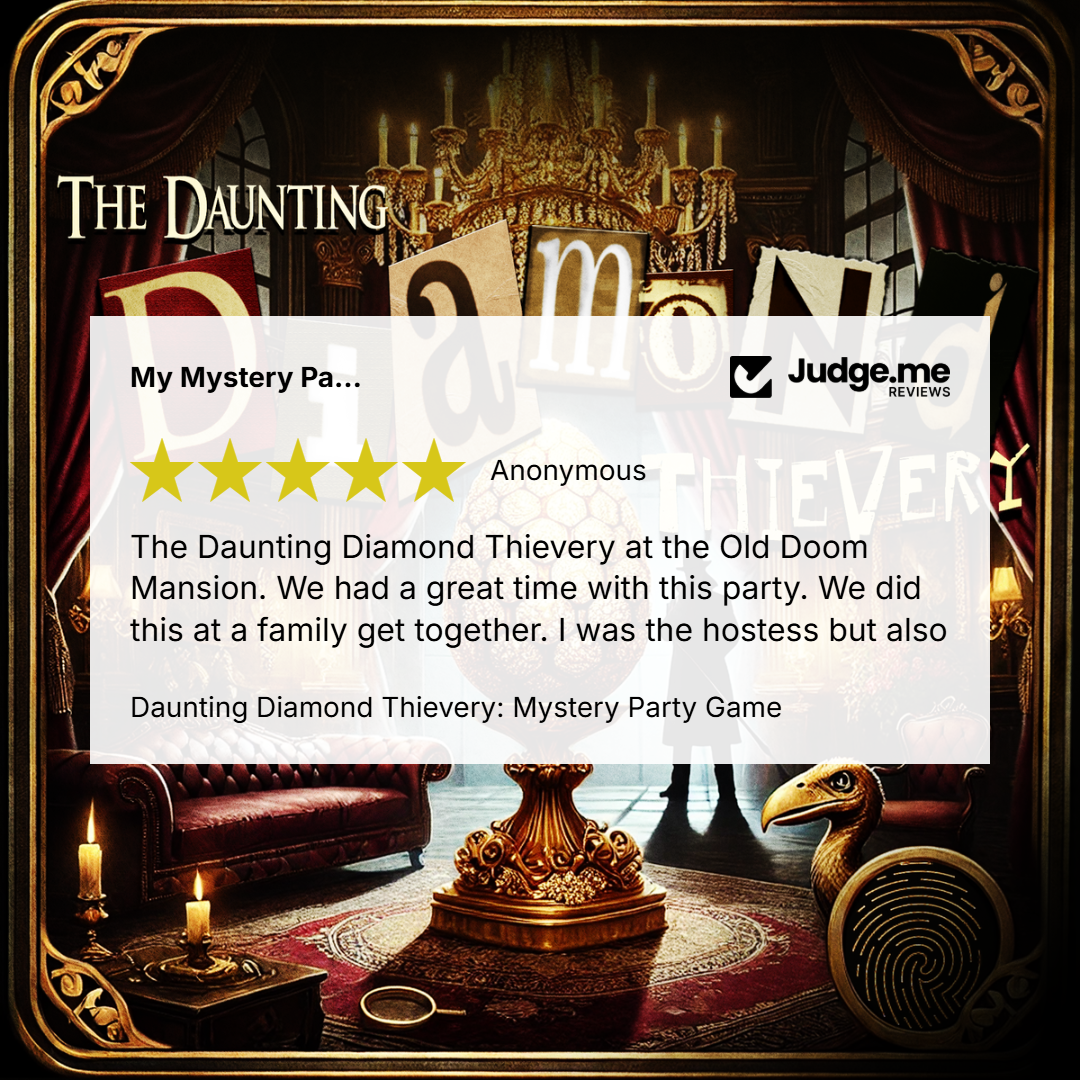 5 Star Review for the Doom Mansion Diamond Thievery mystery party game