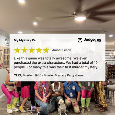5 Star Review for the OMG 1980s murder mystery party game