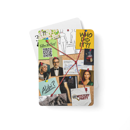 playing cards with a detective corkboard