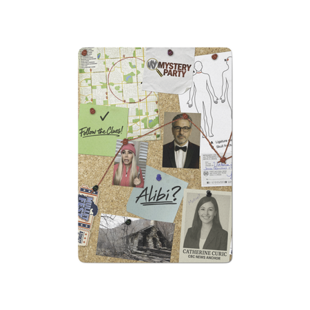 Deck of cards with a crime scene cork board on the back