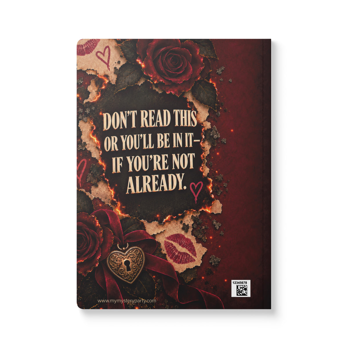 Product mockup of the back of the burnbook softcover journal