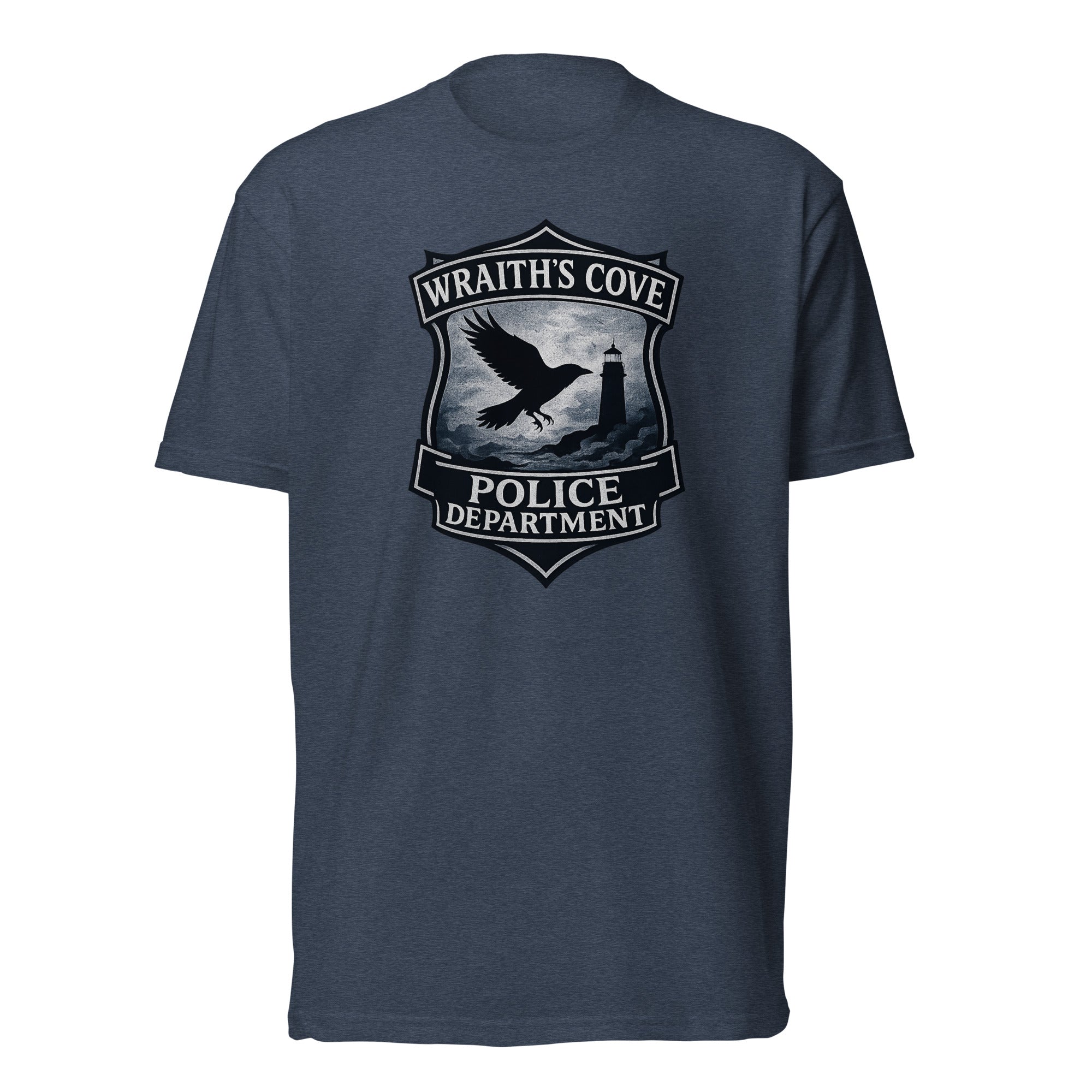 Poe's Raven Party murder mystery party game graphic tee of Wraith's Cove police department.