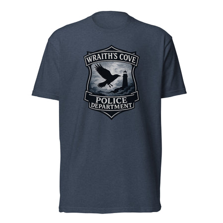 Poe's Raven Party murder mystery party game graphic tee of Wraith's Cove police department.
