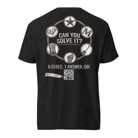 A mystery challenge on the back of a black shirt