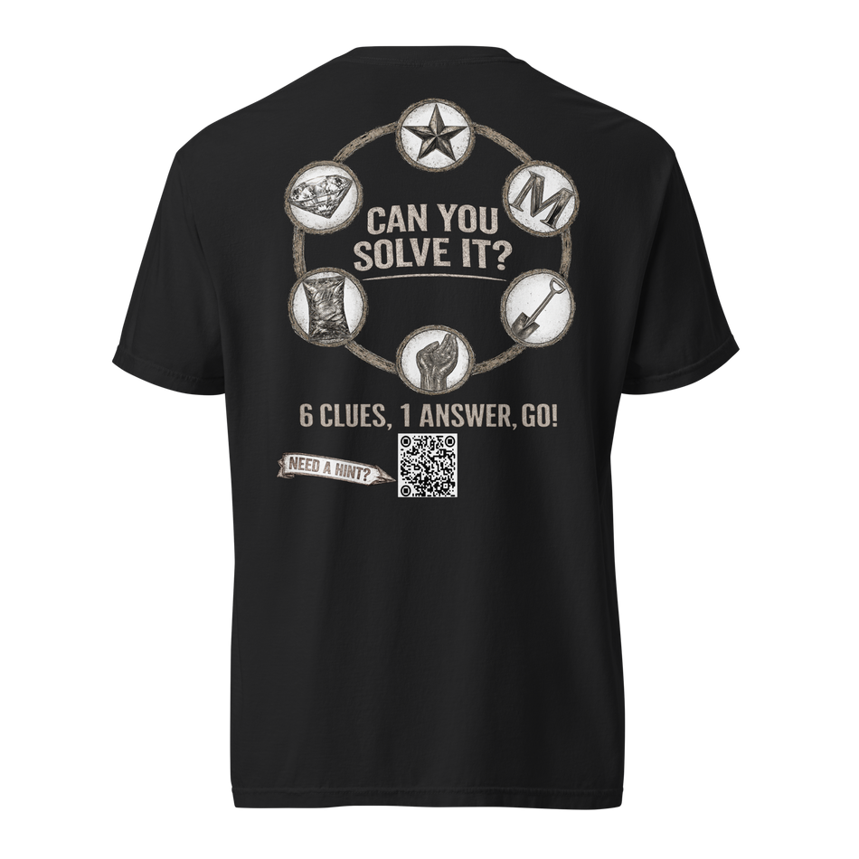 A mystery challenge on the back of a black shirt