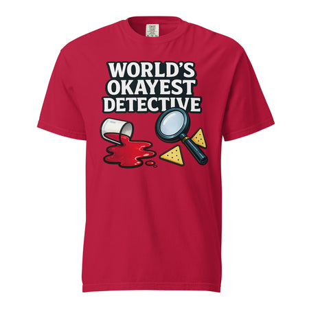 World's Okayest Detective graphic on the front of a shirt