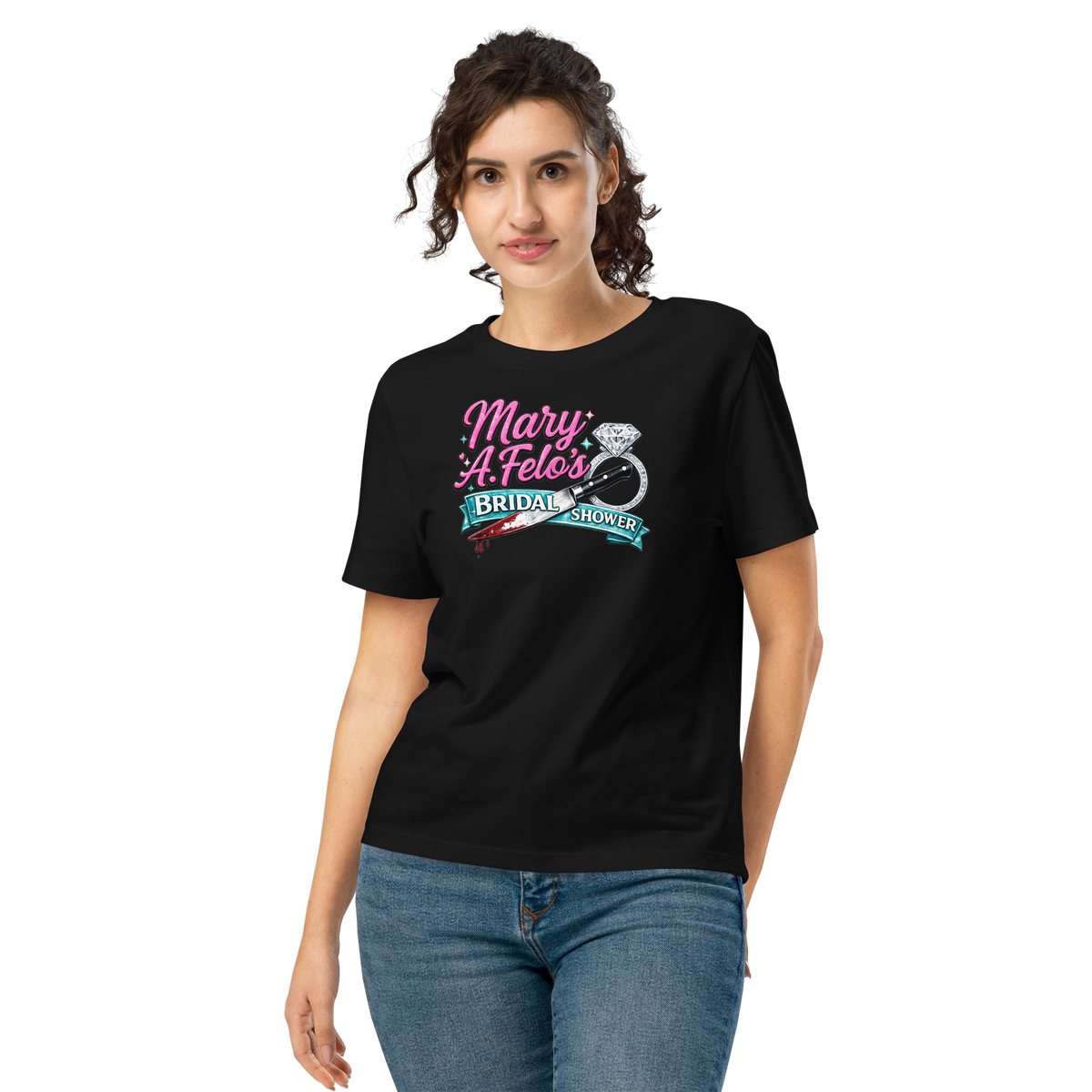 Bridal shower graphic tee shirt.