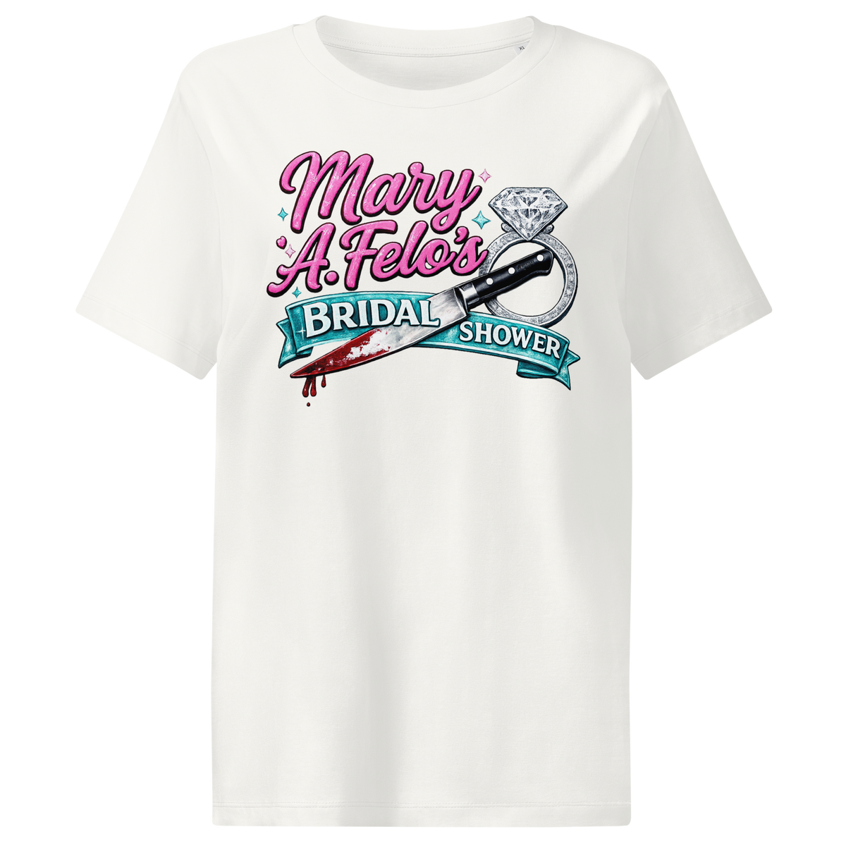 Product mockup of a bridal shower graphic tee shirt.
