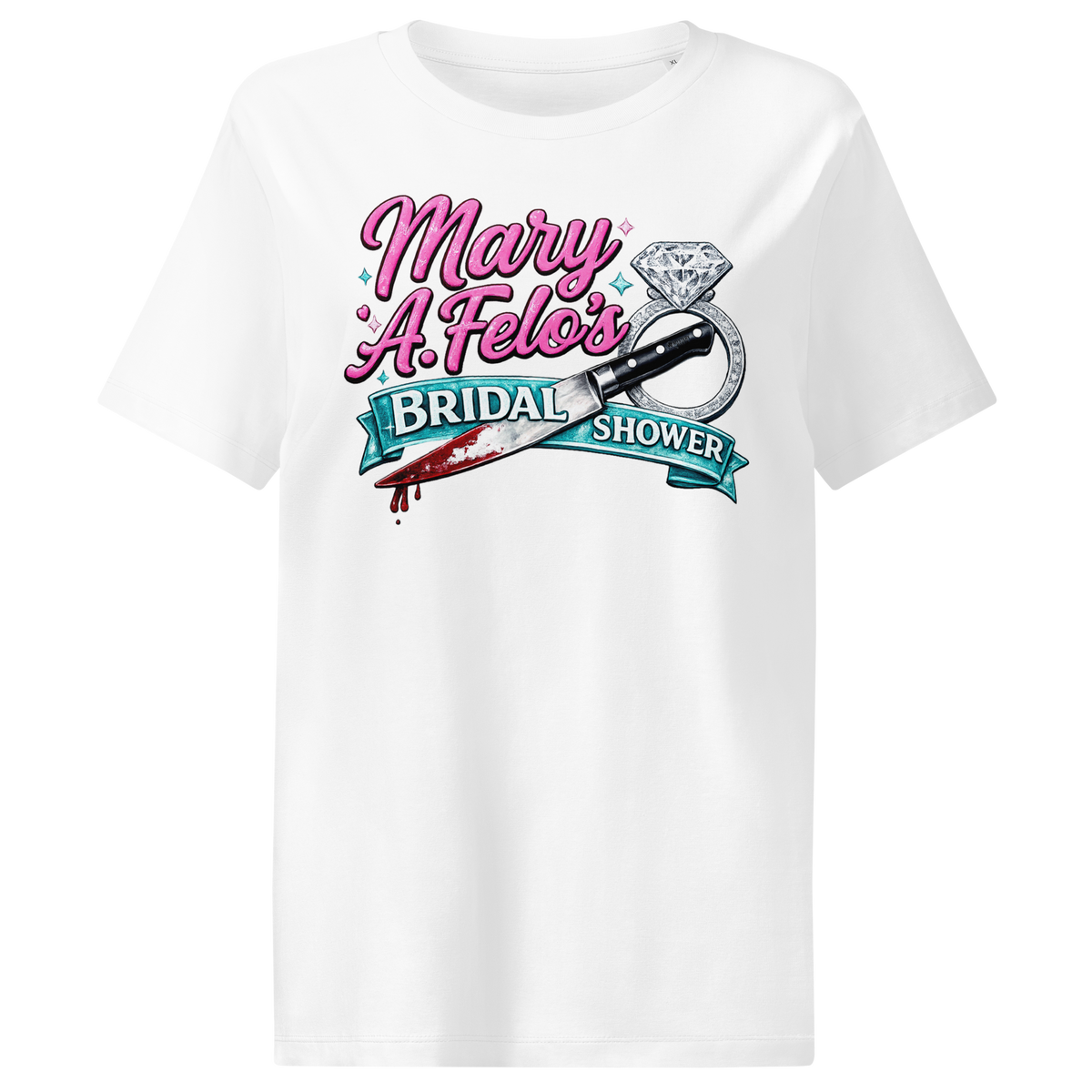 Bridal shower graphic tee shirt.