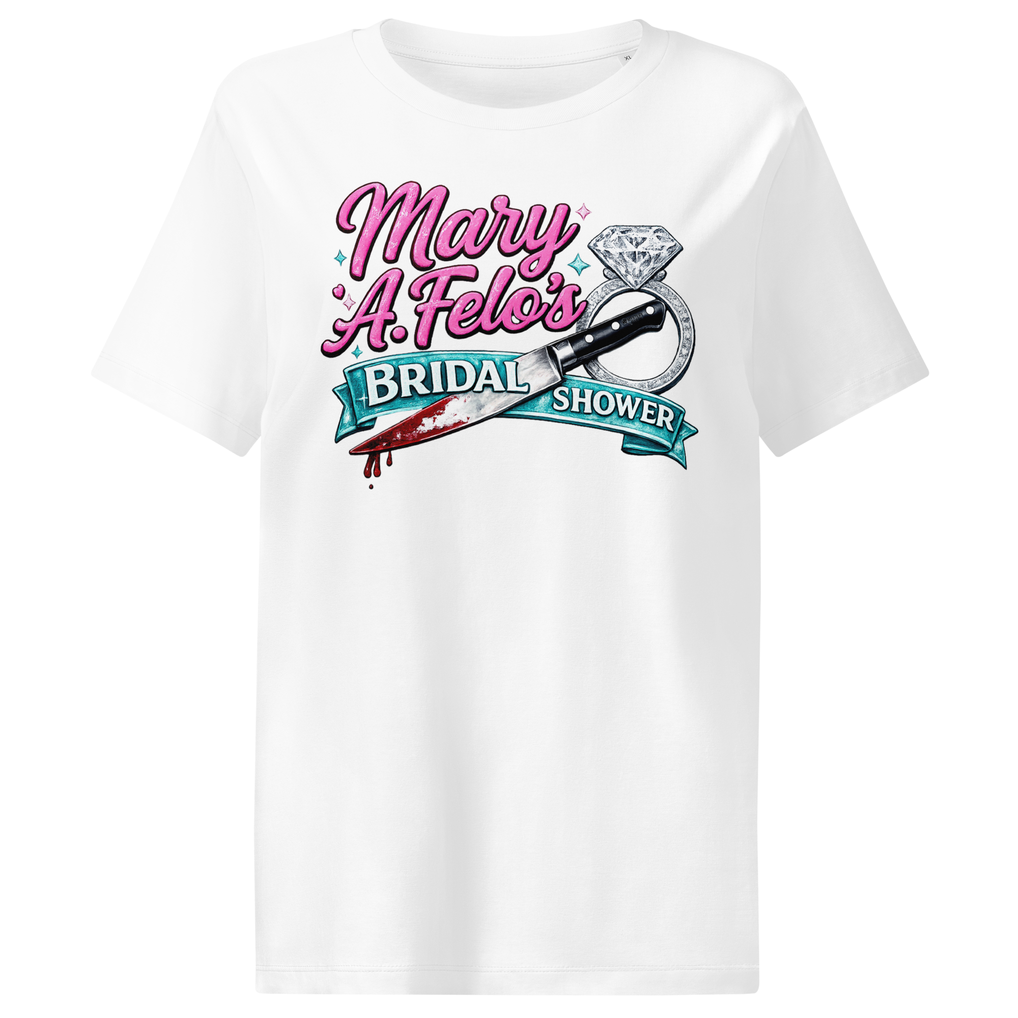 Bridal shower graphic tee shirt.