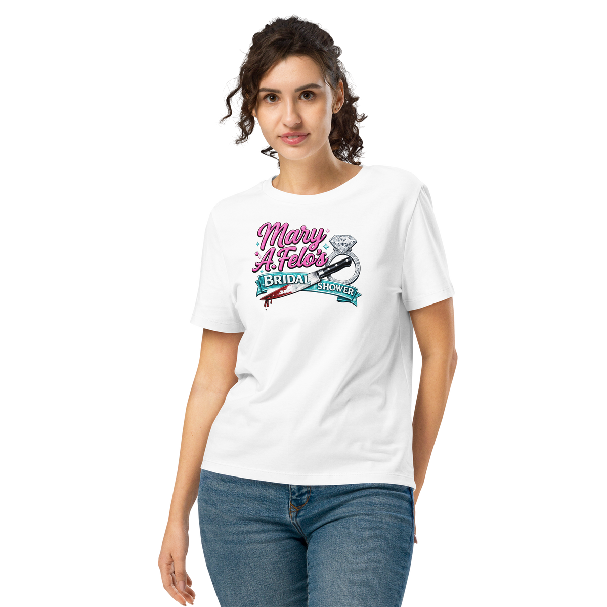 Bridal shower graphic tee shirt.