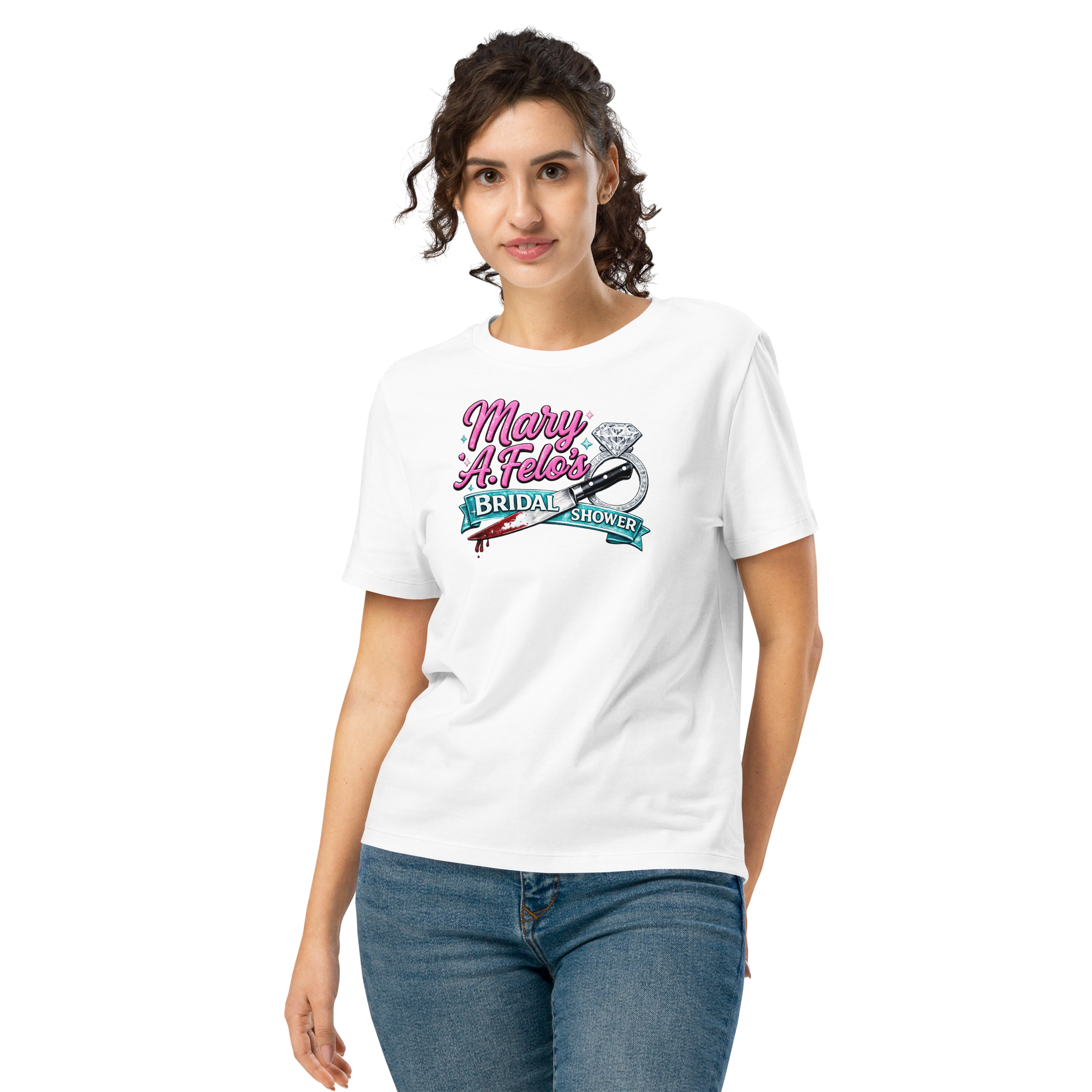 Bridal shower graphic tee shirt.